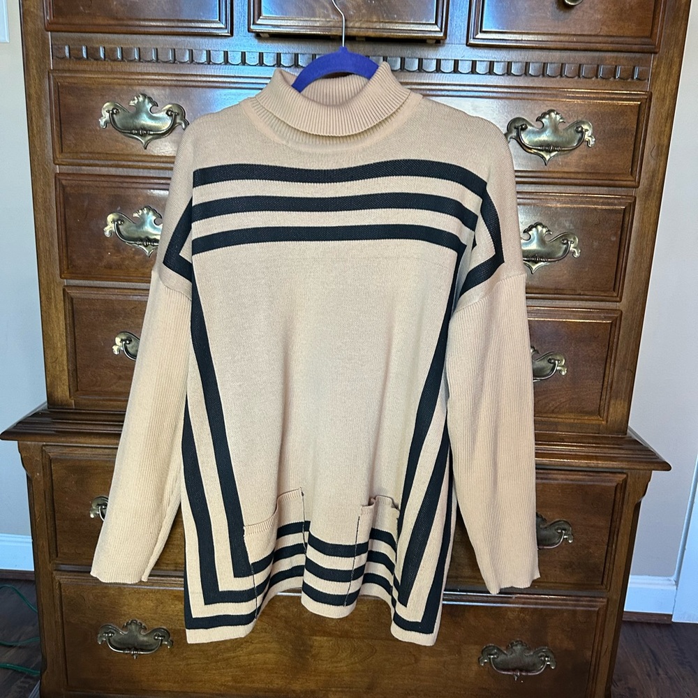 Striped Tan and Black Women's Sweater